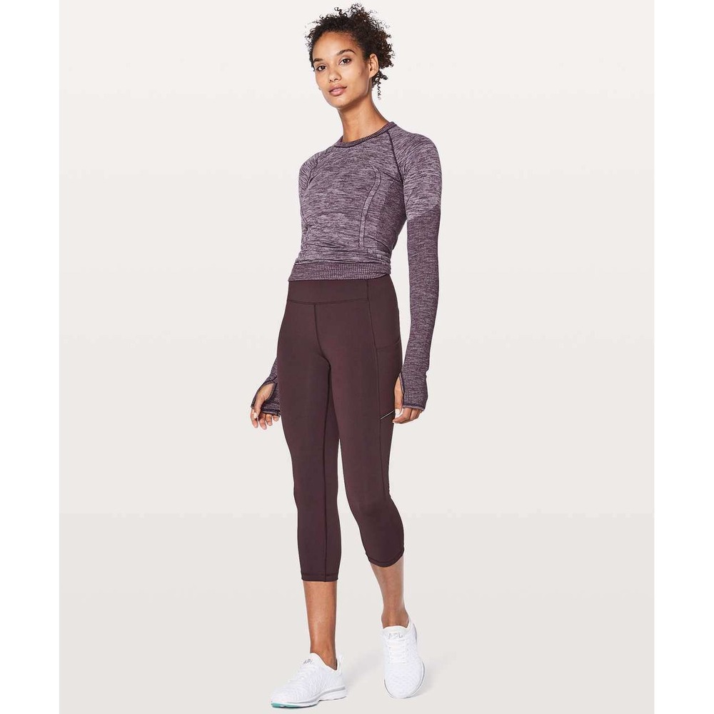 Lululemon Speed Up Crop 21 Purple Running Leggings Pockets Size 4